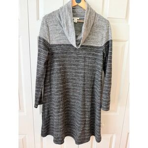LOFT Outlet Lounge Grey Striped Colorblock Cowl Neck Tunic Dress Womens Medium